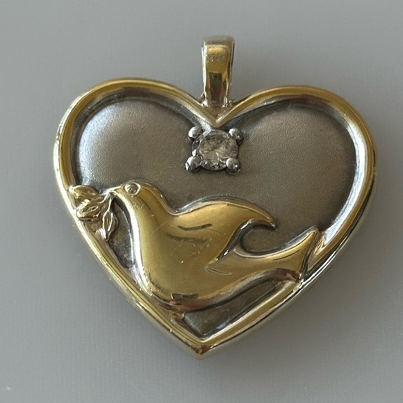 Vintage Gorham Sterling Silver Dove Heart Pendant Cubic Zirconia Serenity Prayer - Picture 1 of 11